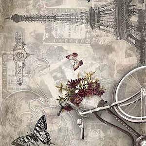 ITD Collection | Vintage Paris and Bicycle | A4 Rice Paper | Decoupage Paper | ITD Rice R0725