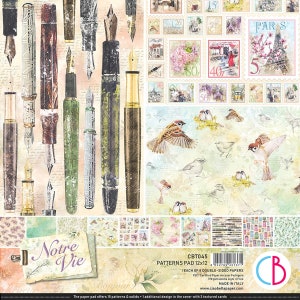 Ciao Bella | NOTRE VIE Patterns Paper Pad 12&quot;X12&quot; | 8 Double Sided Pages | Made in Italy | Acid Free | Made in Italy | CBT045