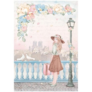 Stamperia Rice Paper | Create Happiness Oh lá lá girl with Suitcase | A4 Rice Paper | Decoupage Rice Paper  | 11.5 x 8.25 inches | DFSA4764