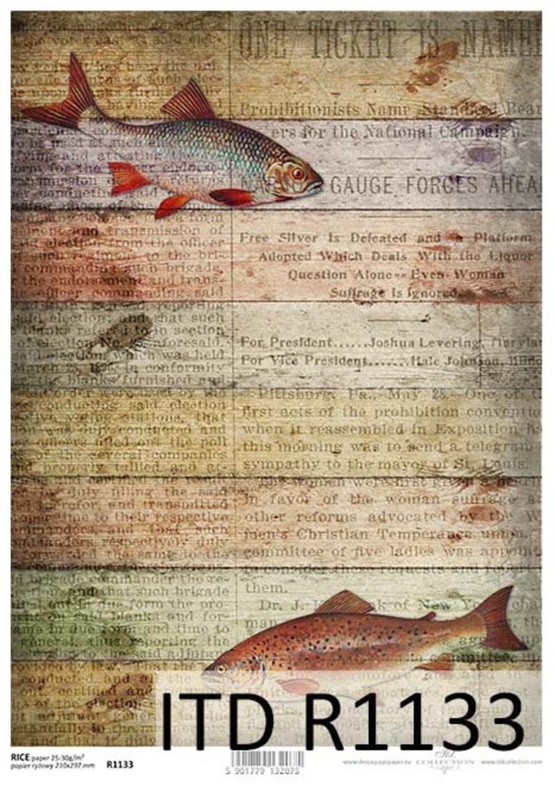 ITD Collection | Vintage Newspaper Fish | Rice Paper | A4 Rice Paper ...