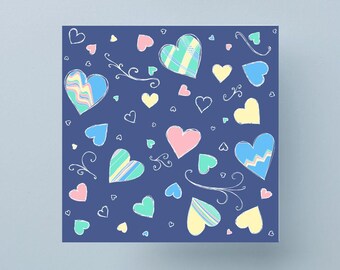 Happy Hearts Greeting Card: Pastel Colors, Hand-Drawn Design