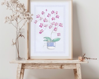 Pink Orchids Giclée Art Print: Hand-Drawn Floral Home Decor