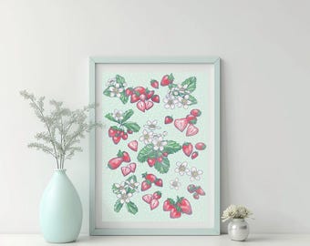 Strawberry Delight Art Print: Hand-Drawn Botanical Giclée
