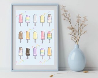 Pastel Ice Cream Art Print: Whimsical Children's Room Decor