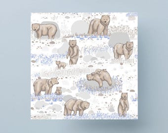 Brown Bear & Cub Greeting Card: Meadow Scene, Blank Inside