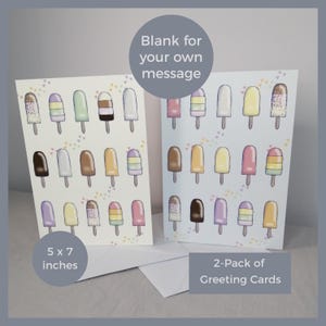 Biglietti d'auguri Lolly Love, confezione da 2 / Gelati e ghiaccioli disegnati a mano con piccoli cuori / Interno vuoto per il tuo messaggio