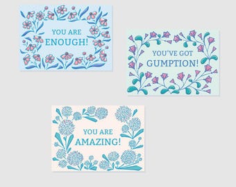 Floral Affirmation Greeting Cards - Encouragement Card Set of 3