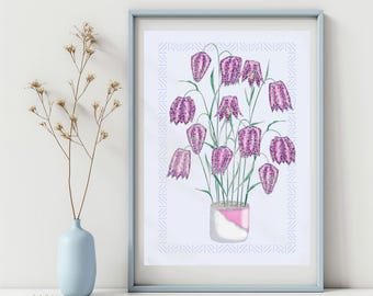 Snakeshead Fritillary Giclée Print: Hand-Drawn Botanical Illustration