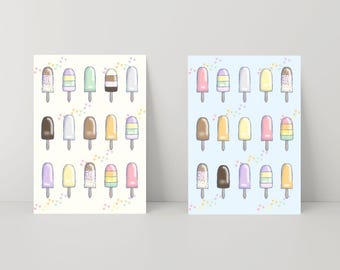 Ice Cream Lolly Greeting Cards 2-Pack: Hand-Drawn Pastel Design