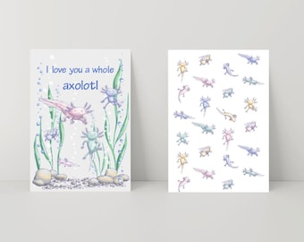 Axolotl Greeting Cards: Hand-Drawn Nature Illustration 2-Pack