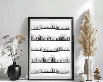 Winter Tree Silhouettes Art Print: Monochrome Woodland Wall Decor