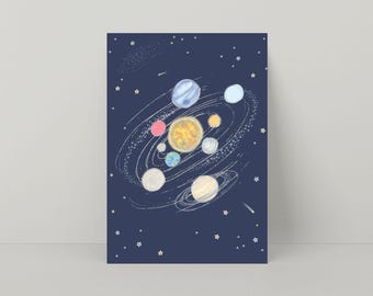 Solar System Greeting Card: Celestial Planets Illustration (5x7 Card)