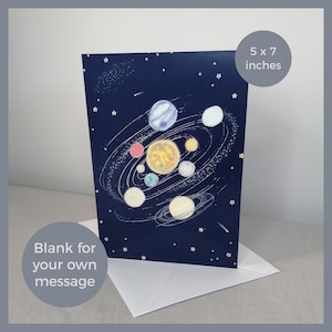 Sonnensystem Grußkarte | Weltall Geburtstagskarte | Sterne und Planeten Illustration | Himmlische Denken an Sie Karte | Umweltfreundliche 13 x 18 Karte