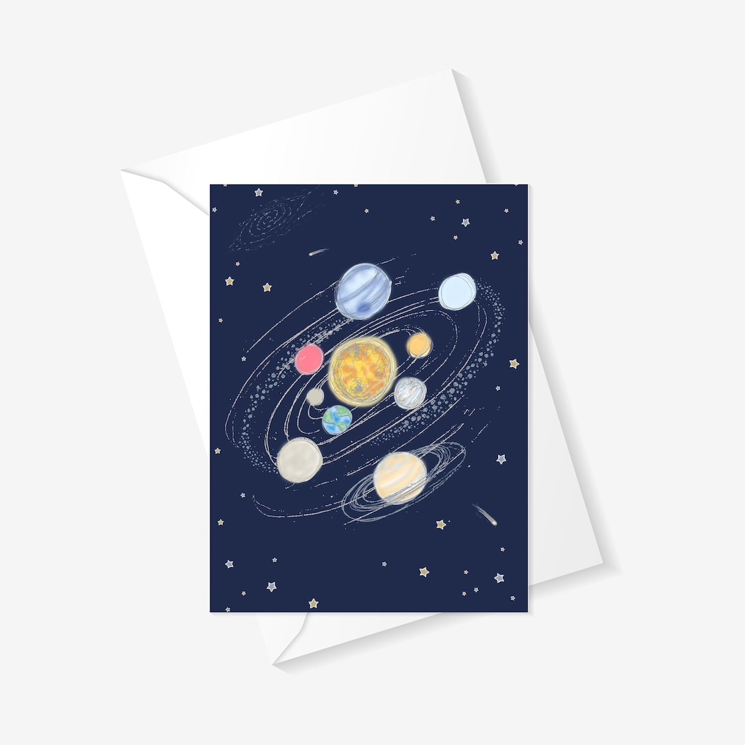 Solar System Note Creative Card Solar System Greeting Card Hand-drawn Illustration Blank Card Stars ...