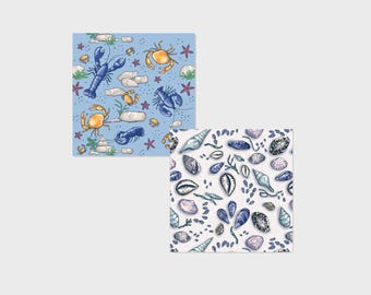 Seaside Greeting Cards 2-Pack: Coastal Hand-Drawn Nature Illustrations