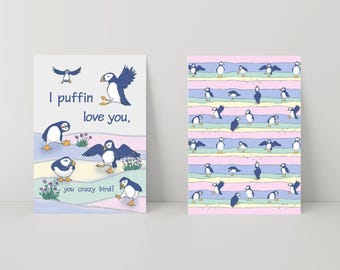 Puffin Greeting Cards 2-Pack: Hand-drawn Nature Illustration