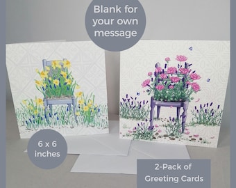Chair Flowers Greeting Cards: Spring and Summer Botanical Art