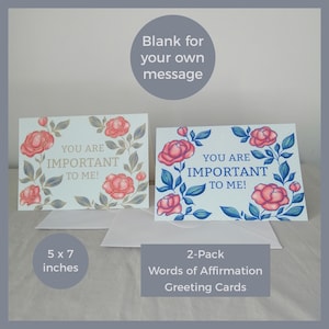 Cartes de vœux avec le texte « Vous êtes important pour moi », vierges pour votre propre message | Lot de 2