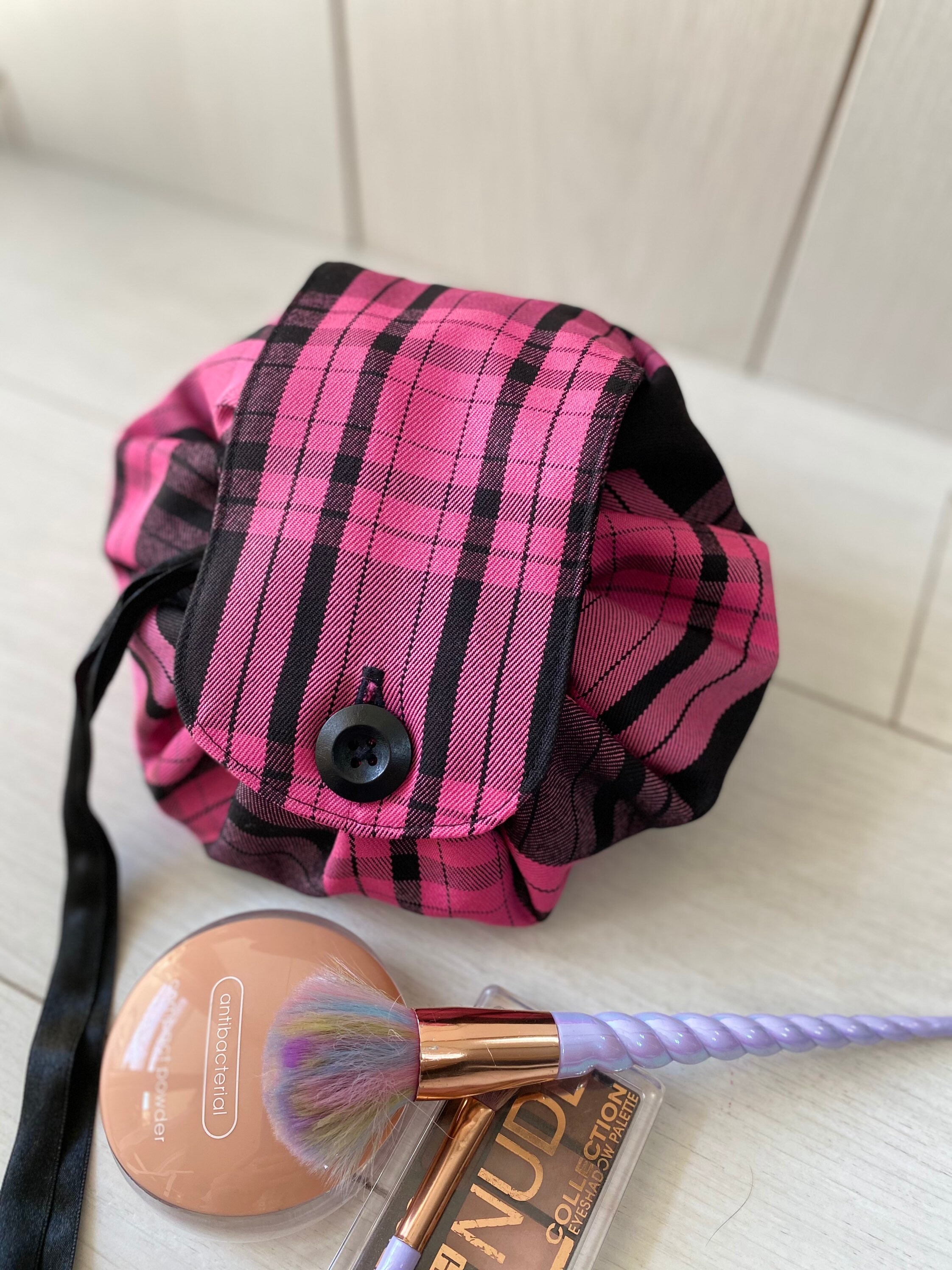 Round Drawstring Bag Make up bag Make up organizer Cosmetic Etsy