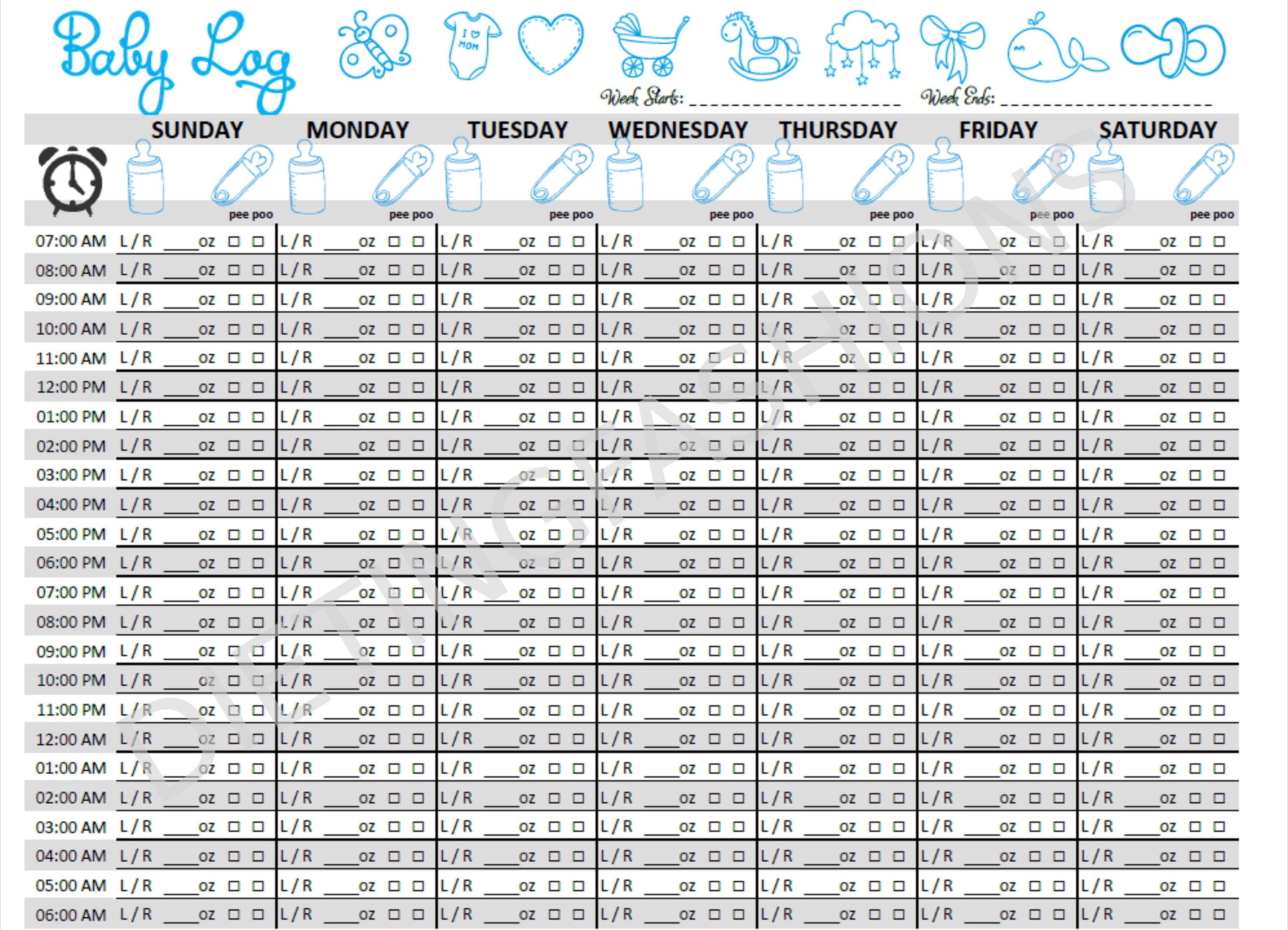 Baby Boy Feeding and Diaper Change Schedule Printable. 52 Weeks Baby ...