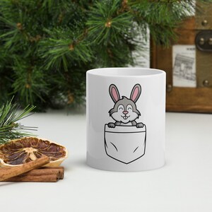 Bunny Pocket Mugs, Cute Mugs, ceramic Printed Mugs, Bunny Mugs, Cute Animal Printed Mugs,
