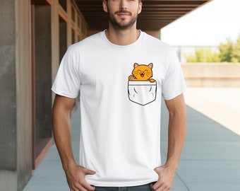 Cat Pocket Tshirt, Cute Tshirt, Cotton Printed Tshirt, Cat Tshirt, Cute Animal Printed Tshirt,