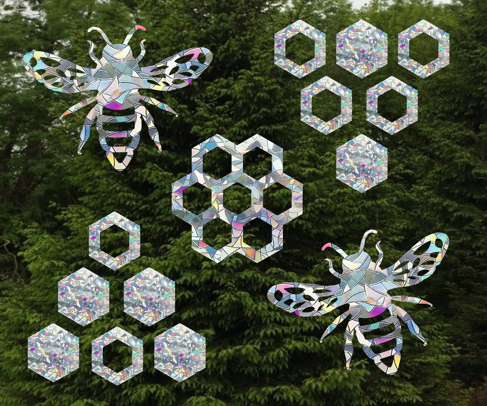 Bee Window Cling Suncatchers Prismatic Vinyl Set Of 15 Etsy