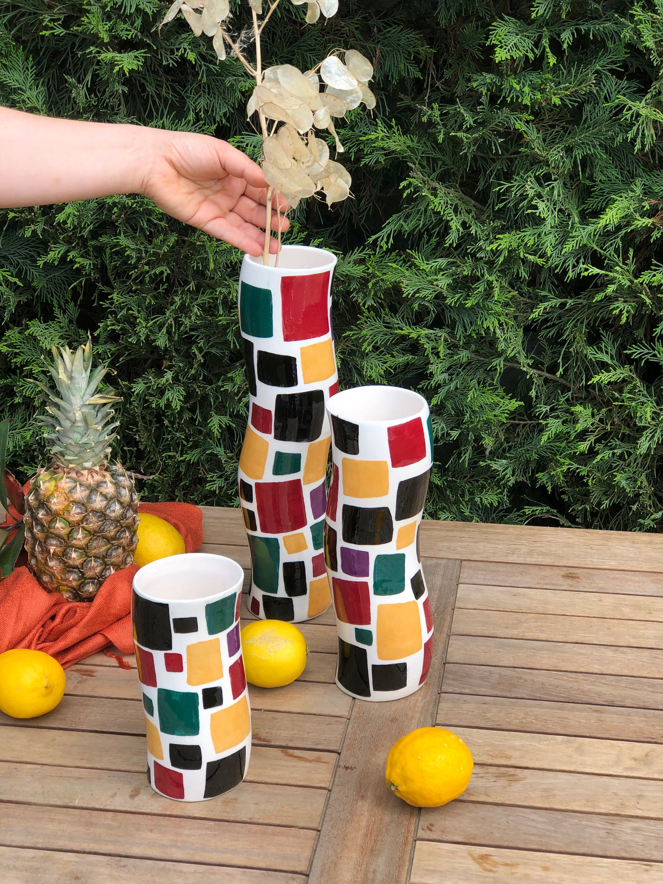 Handmade Ceramic Colorful Wavy Tall Vase Modern Glazed Etsy UK