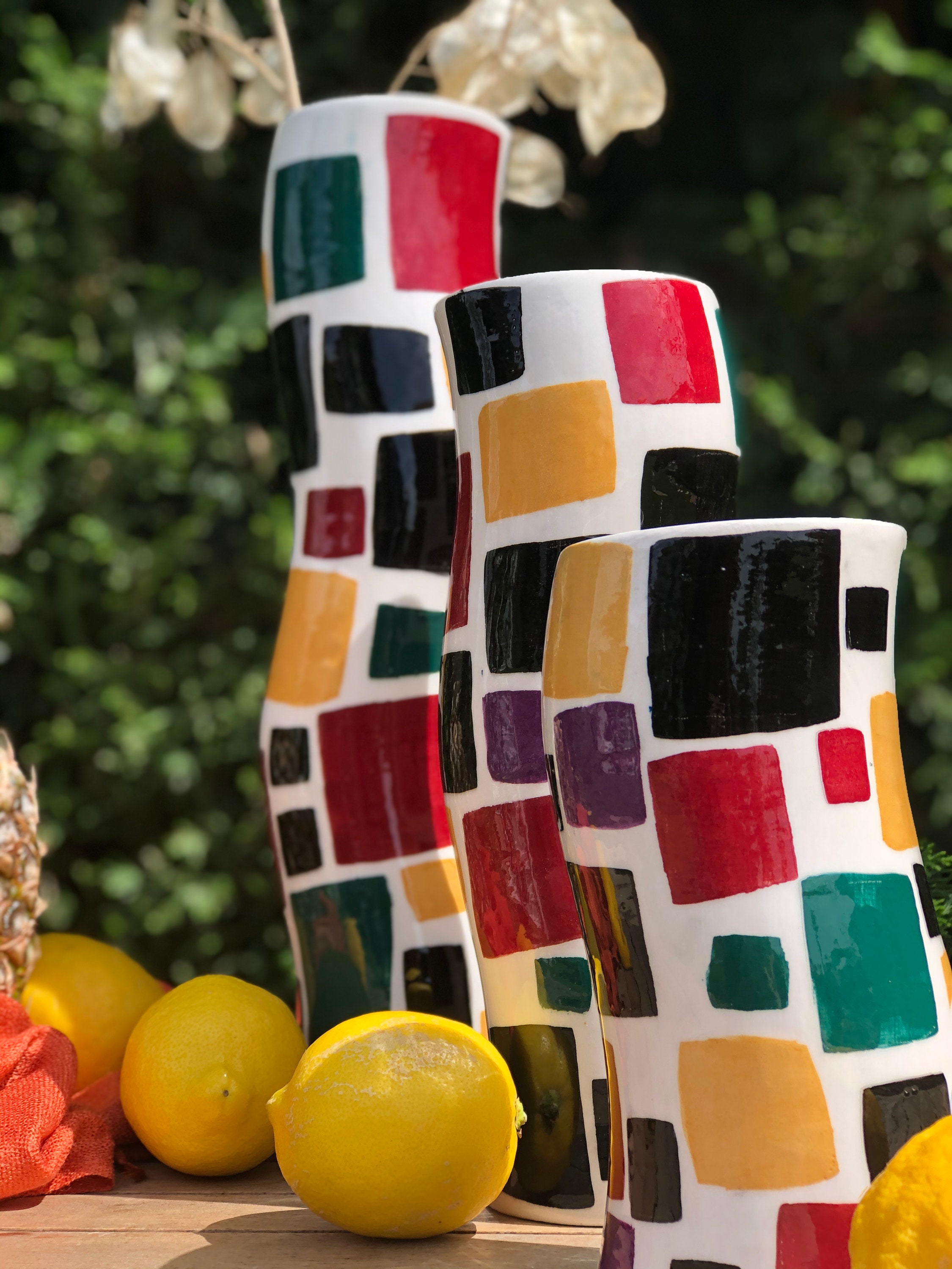 Handmade Ceramic Colorful Wavy Tall Vase Modern Glazed Etsy UK