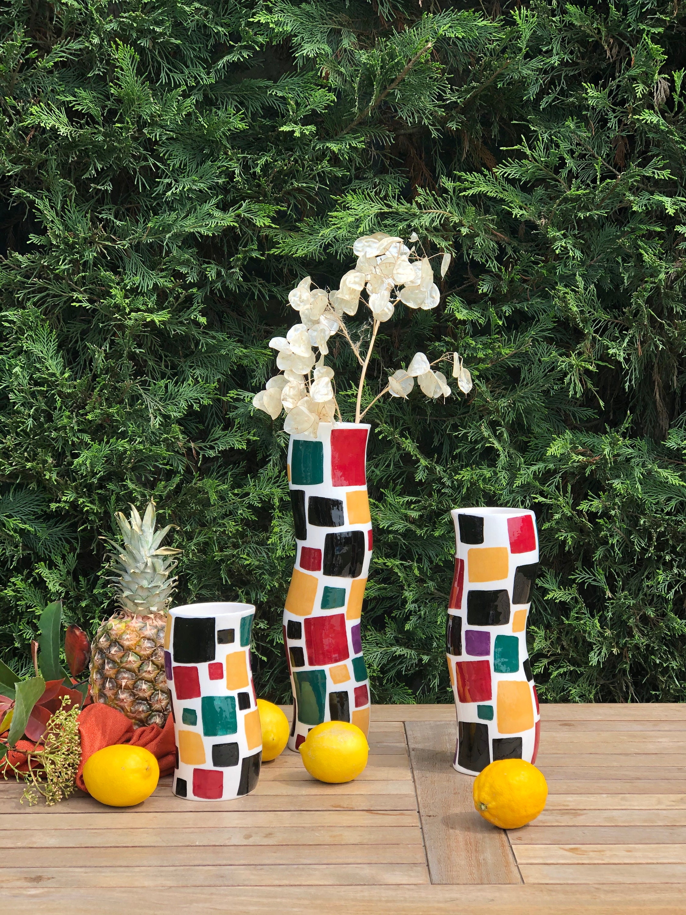 Handmade Ceramic Colorful Wavy Tall Vase Modern Glazed Etsy UK