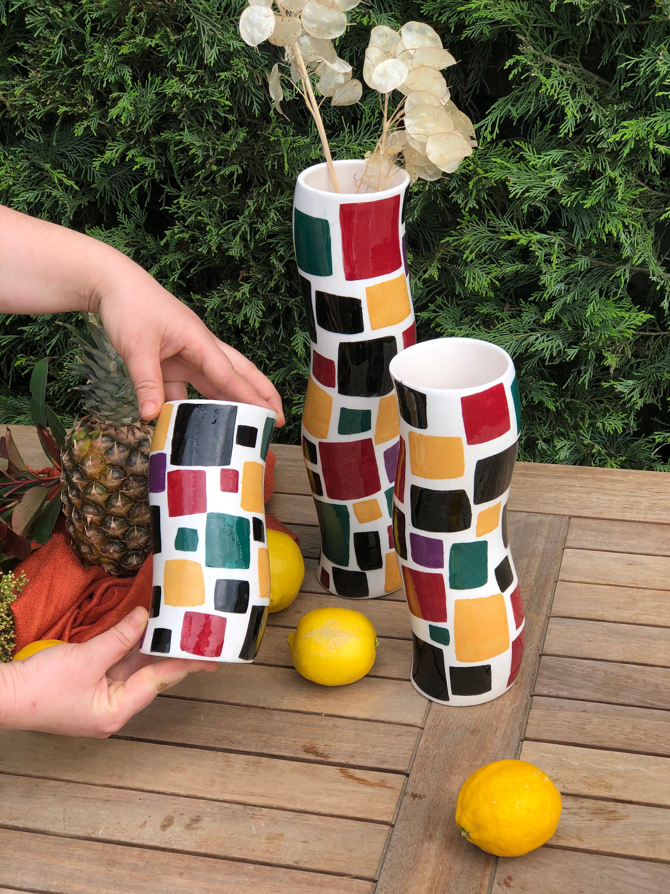 Handmade Ceramic Colorful Wavy Tall Vase Modern Glazed Etsy UK