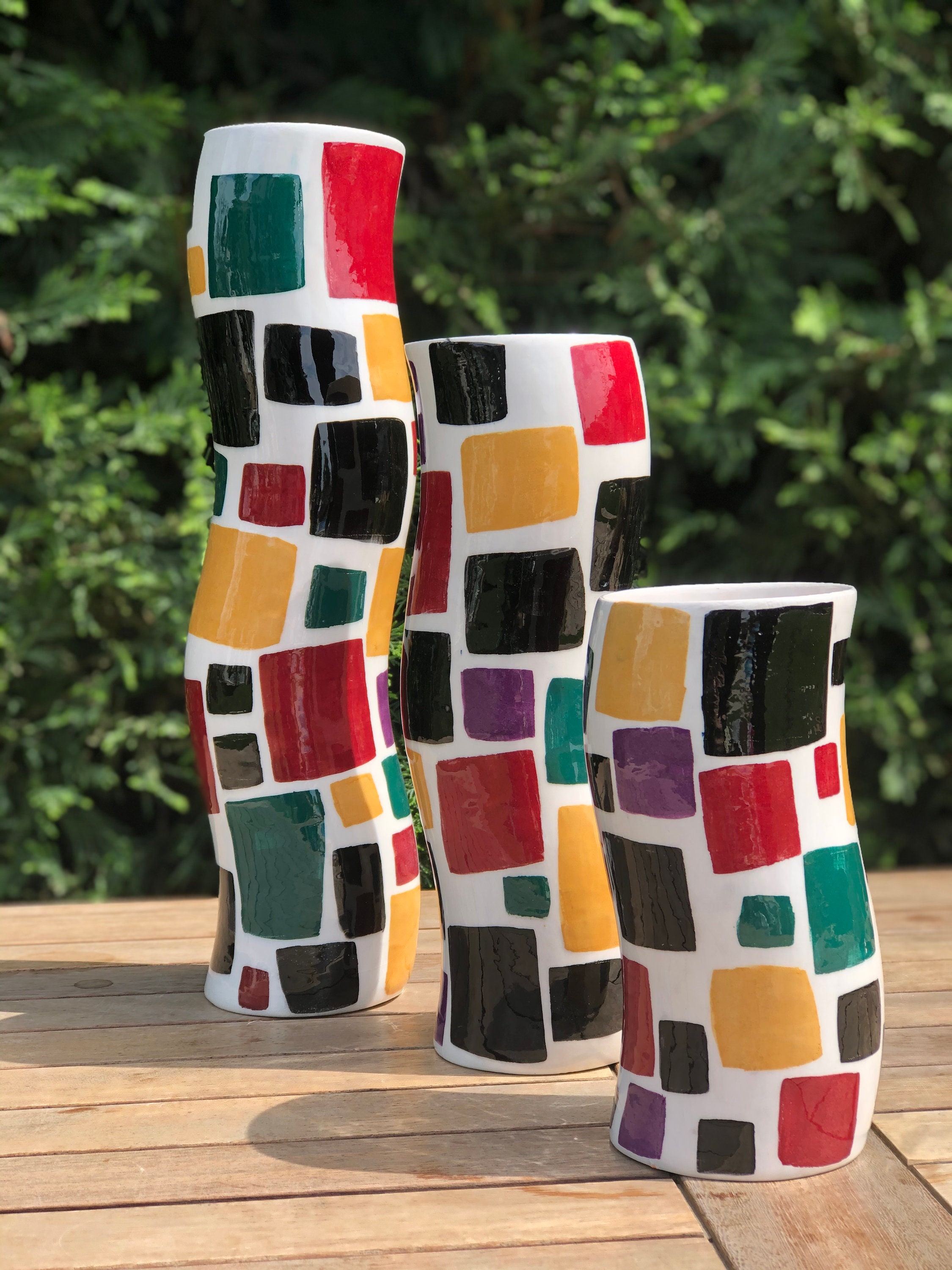 Handmade Ceramic Colorful Wavy Tall Vase Modern Glazed Etsy UK