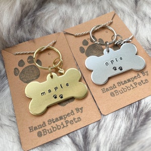 Dog Bone Pet Name Tag in Aluminium or Brass | Personalisation Available