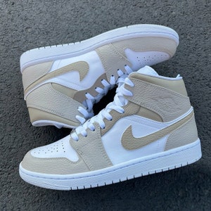 Air Jordan 1 Mid Beige Neutral Hand Painted Custom Air - Etsy