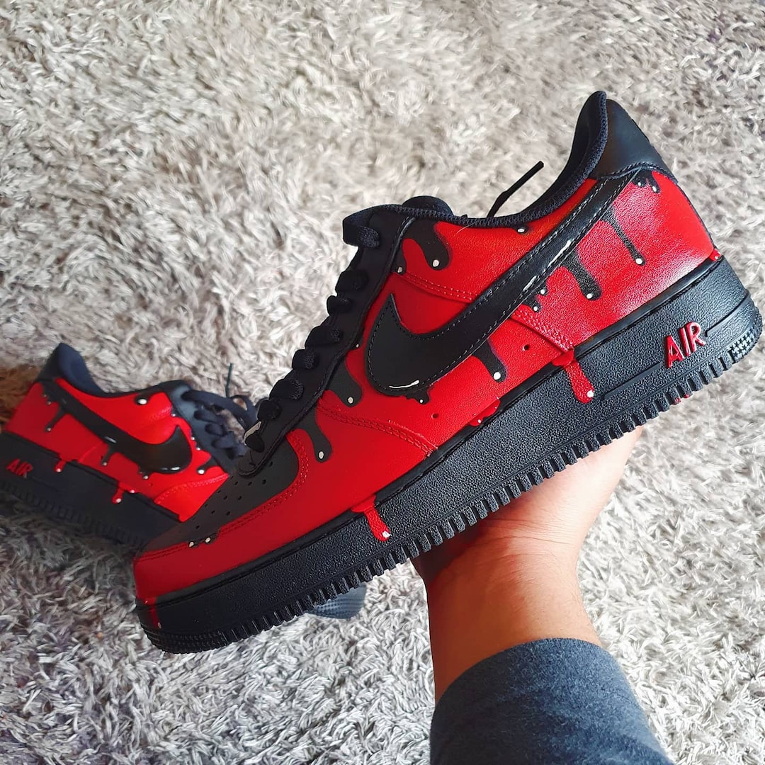 Nike Air Force 1 aangepaste rode druppel hand geschilderd - Etsy Nederland