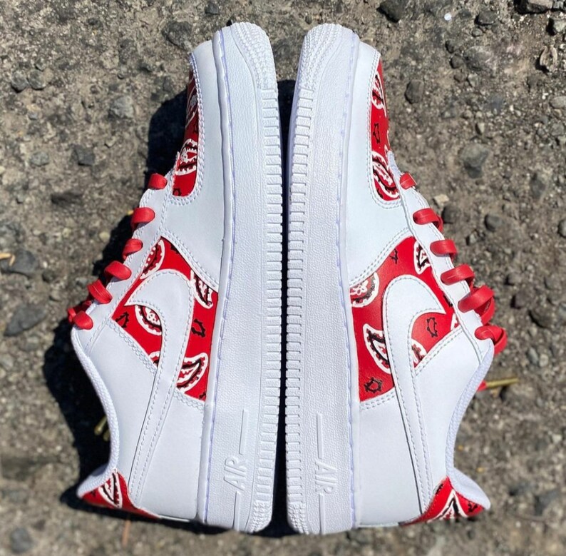 Air Force 1 Red Bandana Custom Shoes Custom Shoes Red Etsy