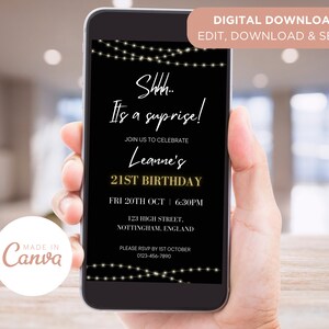 Surprise Birthday Party Digital Phone Invitation Template, Editable Canva Invite, Mobile Evite, Instant Download, Personalised Invitation