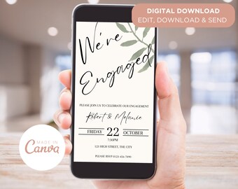 Engagement Party Digital Invitation: Editable Mobile Evite Template (Digital Download)
