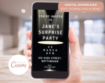 Surprise Party Digital Invitation: Editable Mobile Evite (Instant Download)