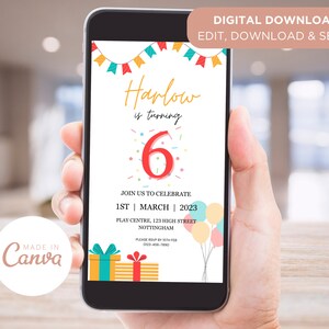 Colourful Kids Birthday Party Evite Template, Editable Digital Phone Invite - Canva, Mobile Customisable Invitation, Instant Download
