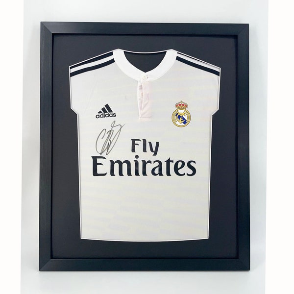 DIY ready made football shirt frame for your adult football signed shirt in this modern black mount shirt frame display | 6 Frame colours