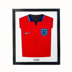 DIY ready made football shirt frame for your adult football signed shirt in this modern white mount shirt frame display with single plaque