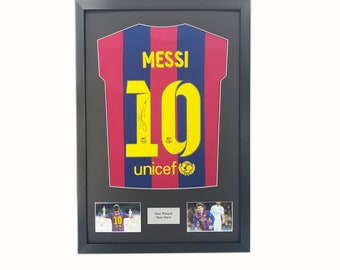 DIY ready made football shirt frame for your adult football signed shirt in black mount frame with 2 x 6" x 4" photos and metal text plaque