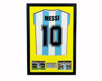 DIY ready made football shirt frame for your adult football signed shirt frame with yellow mount / 2 x 6" x 4" photos and metal text plaque