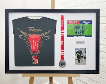Birmingham Marathon Medal Frame 2025, Bib Shirt Photo Display Large 3D Shadow Box