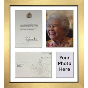QUEEN BIRTHDAY ANNIVERSARY Hand made frame for your message from the queen card, envelope, 6" x 4" photo, for your birthday and anniversay.
