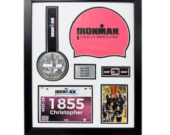 Ironman Medal Frame, Triathlon Swim Cap Bib Photo Display Case, Wall Hanging Option