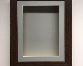 2" (50mm) Deep 3D box Frame with grey mount and grey background choice of 6 frame colours ideal for 3D objects, memory box and momentos