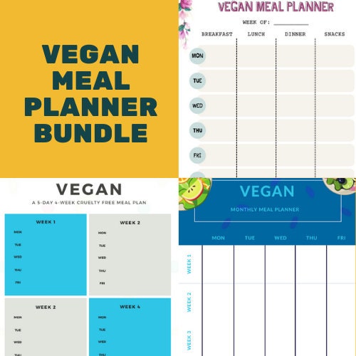 Vegan Meal Planner Bundle - Printable - Download - Multiple Week and ...