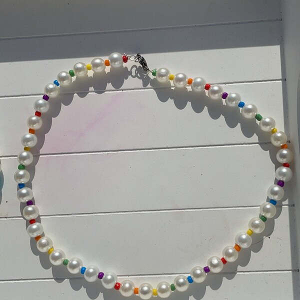 LGBTQ+ Pride Month rainbow beaded pearl necklace
